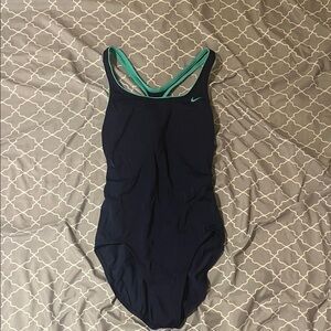 Nike Women's Dark Blue One-Piece Swimsuit with Teal Accents